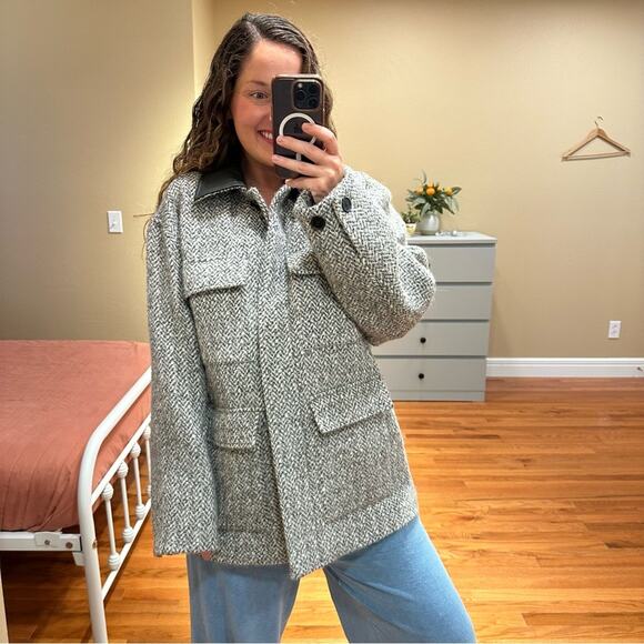 NWT Madewell Gray Herringbone Alpaca Wool Italian Fabric Coat Jacket Medium - Picture 2 of 16